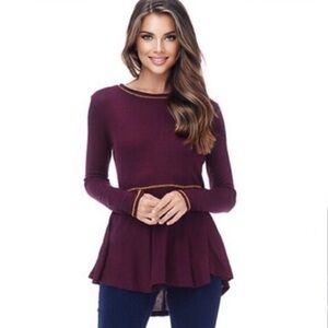 (46)New Plum Mustard Women’s Lightweight Peplum Hi Low Fall Casual Top